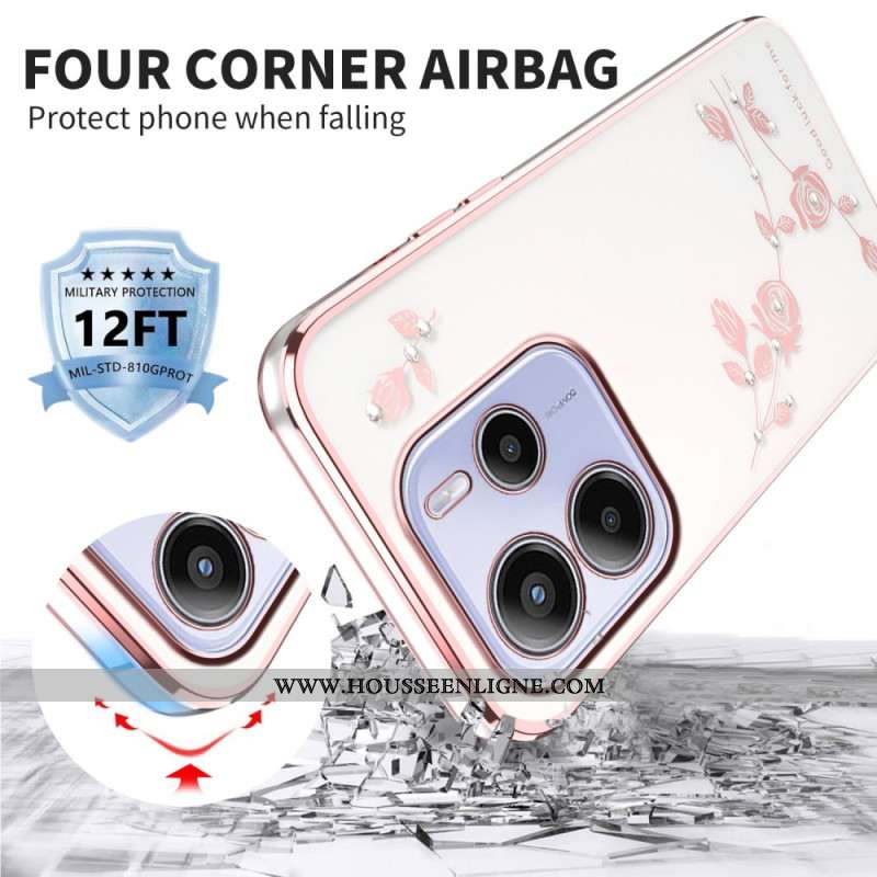 Coque Xiaomi Redmi Note 14 4G Strass et Fleurs