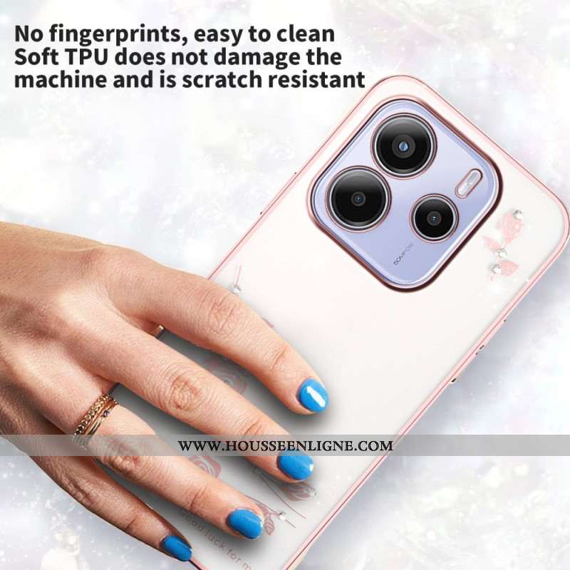 Coque Xiaomi Redmi Note 14 4G Strass et Fleurs