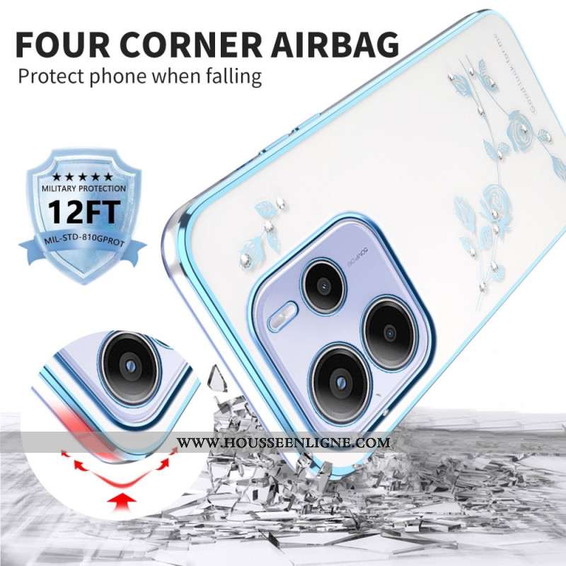 Coque Xiaomi Redmi Note 14 5G Fleurs et Strass KADEM