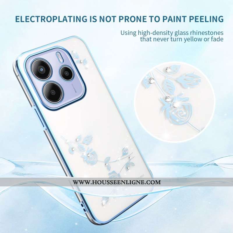 Coque Xiaomi Redmi Note 14 5G Fleurs et Strass KADEM