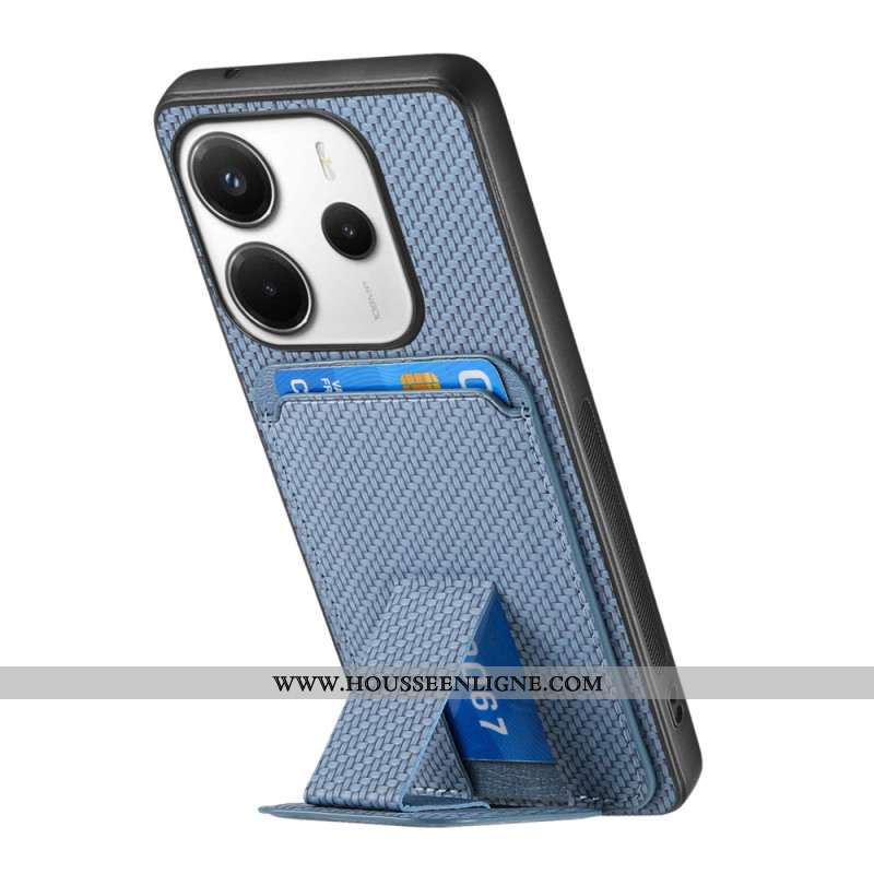 Coque Xiaomi Redmi Note 14 5G Porte-Cartes Texture Fibre Carbone