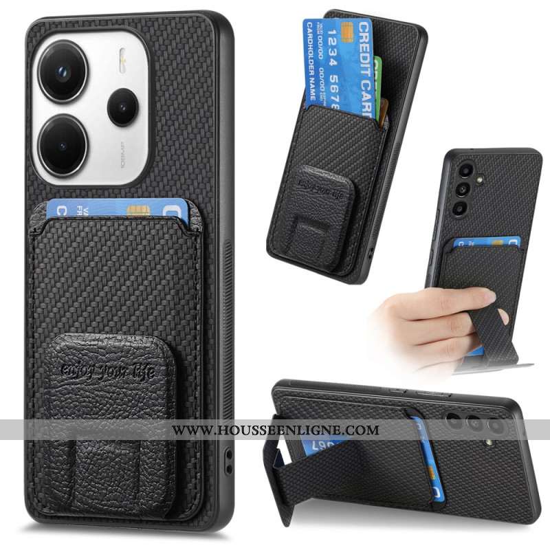 Coque Xiaomi Redmi Note 14 5G Porte-Cartes Texture Fibre Carbone