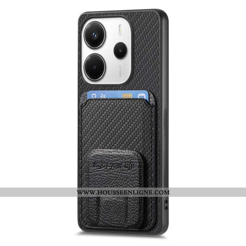 Coque Xiaomi Redmi Note 14 5G Porte-Cartes Texture Fibre Carbone