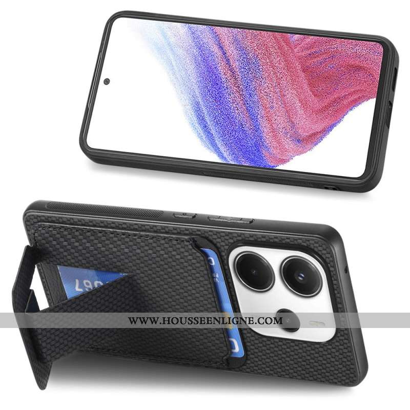 Coque Xiaomi Redmi Note 14 5G Porte-Cartes Texture Fibre Carbone
