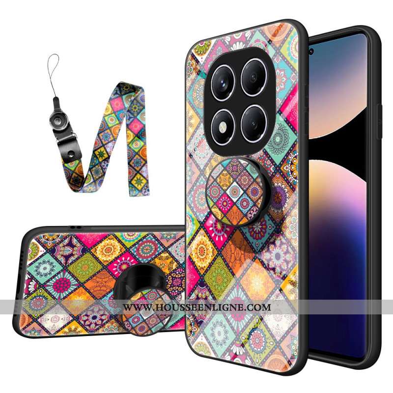 Coque Xiaomi Redmi Note 14 Pro 4G Support et Lanière Motif Patchwork