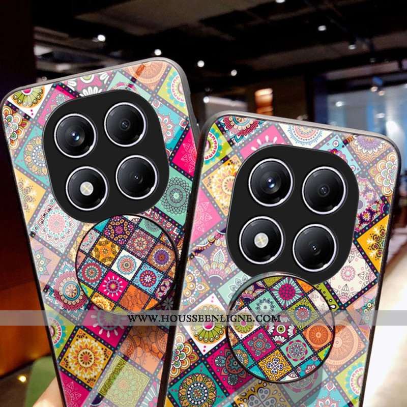 Coque Xiaomi Redmi Note 14 Pro 4G Support et Lanière Motif Patchwork