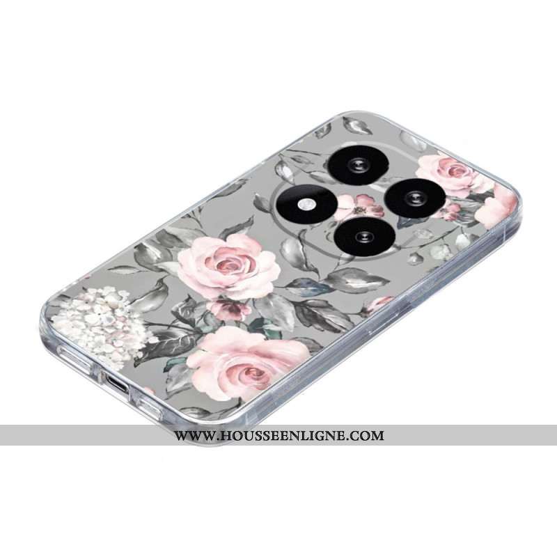 Coque Xiaomi Redmi Note 14 Pro 5G / Poco X7 Motif Floral sur Fond Gris