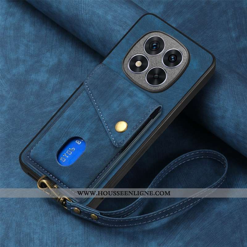 Coque Xiaomi Redmi Note 14 Pro 5G / Poco X7Effet Cuir Porte-cartes et Lanière