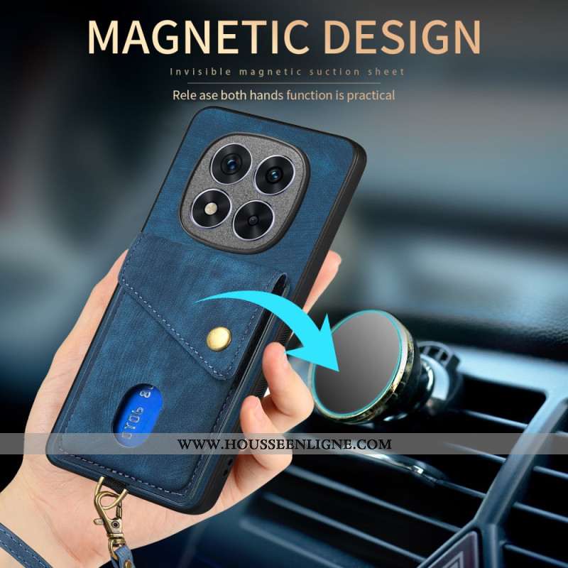 Coque Xiaomi Redmi Note 14 Pro 5G / Poco X7Effet Cuir Porte-cartes et Lanière