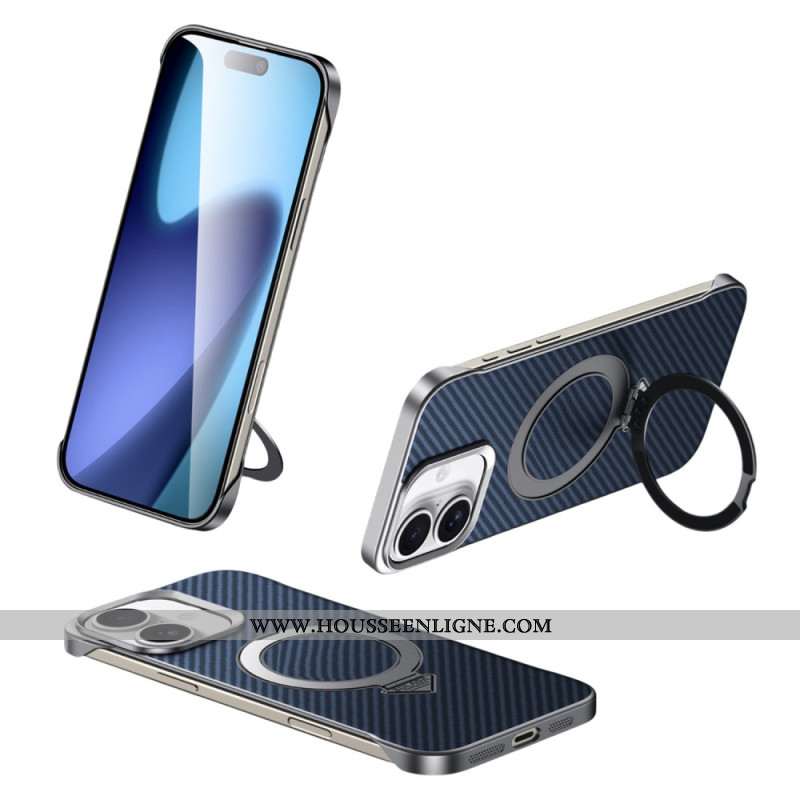 Coque iPhone 17 Compatible MagSafe Effet Cuir avec Support