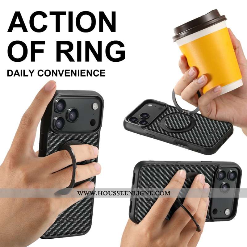 Coque iPhone 17 Pro Magsage Support Rotatif et Fibre de Carbone