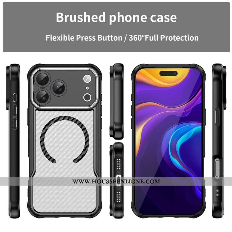 Coque iPhone 17 Pro Max Compatible MagSafe Fibre Carbone Translucide
