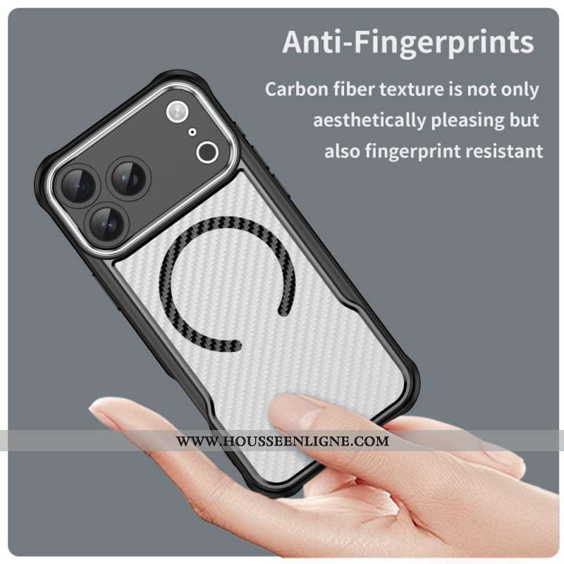 Coque iPhone 17 Pro Max Compatible MagSafe Fibre Carbone Translucide