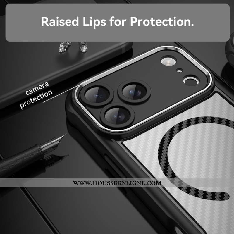 Coque iPhone 17 Pro Max Compatible MagSafe Fibre Carbone Translucide