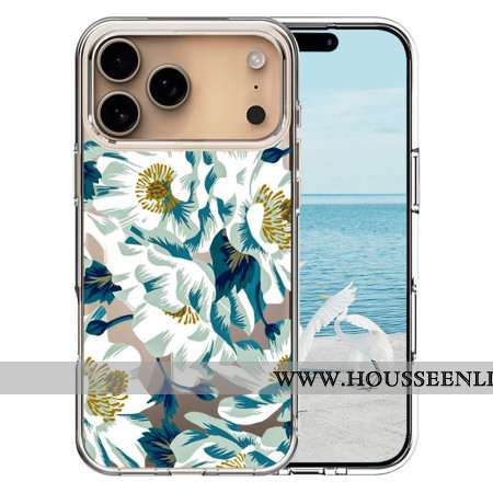 Coque iPhone 17 Pro Max Compatible MagSafe Fleurs Blanches