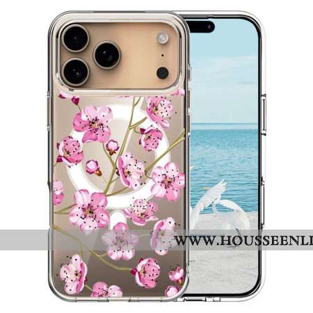 Coque iPhone 17 Pro Max Compatible MagSafe Fleurs Roses