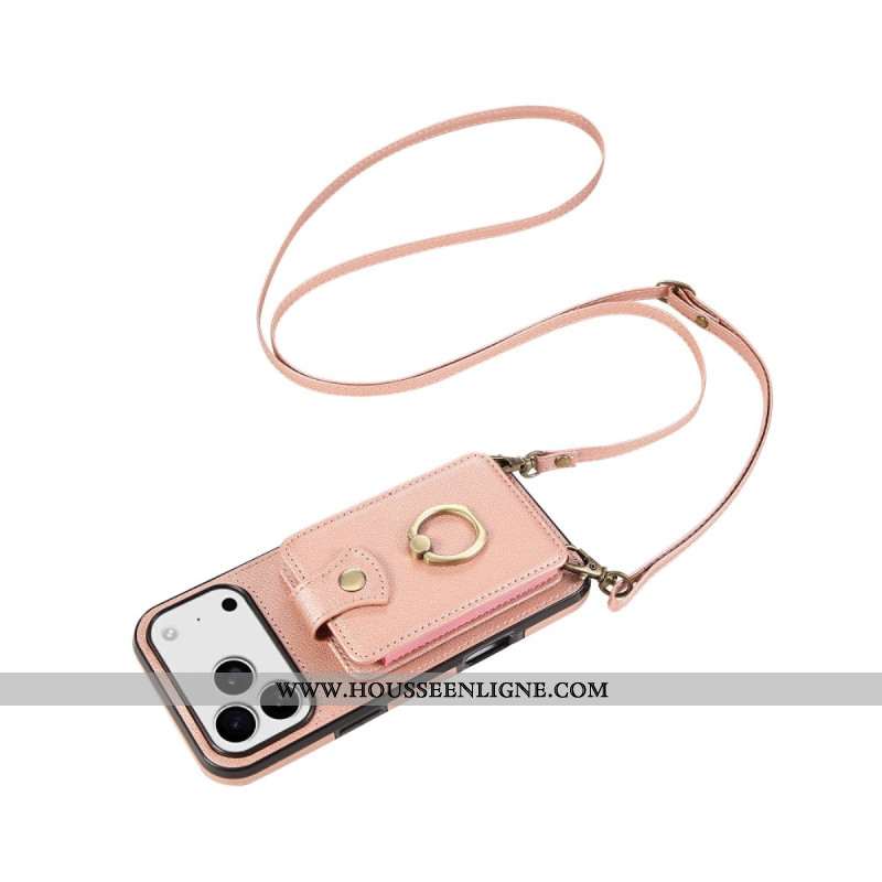 Coque iPhone 17 Pro Max Effet Cuir avec Porte-Cartes et Dragonne