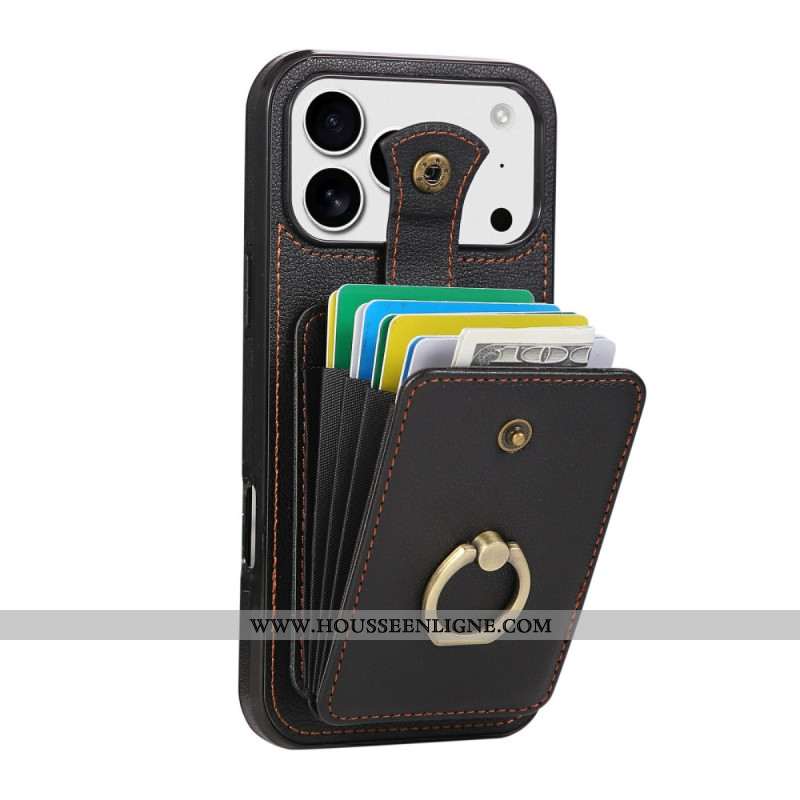 Coque iPhone 17 Pro Max Effet Cuir avec Porte-Cartes et Dragonne