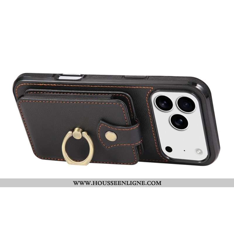 Coque iPhone 17 Pro Max Effet Cuir avec Porte-Cartes et Dragonne