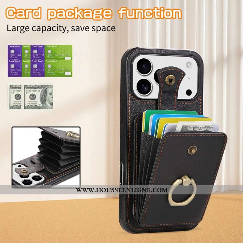 Coque iPhone 17 Pro Max Effet Cuir avec Porte-Cartes et Dragonne