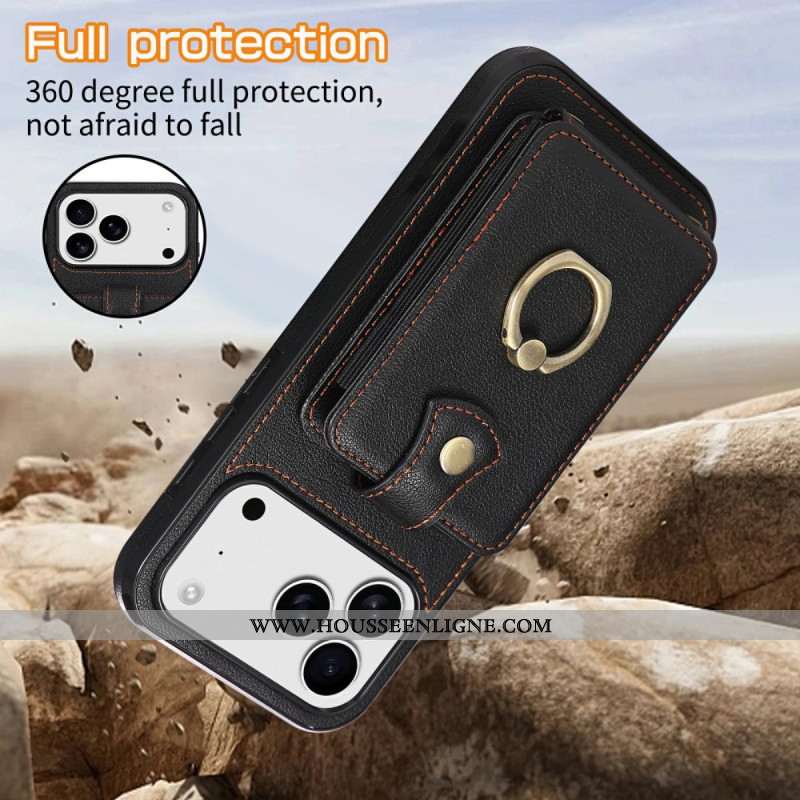 Coque iPhone 17 Pro Max Effet Cuir avec Porte-Cartes et Dragonne