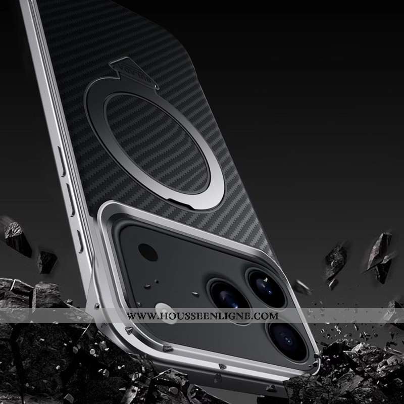 Coque iPhone 17 Pro Max Magsafe Anneau-Support Carbone