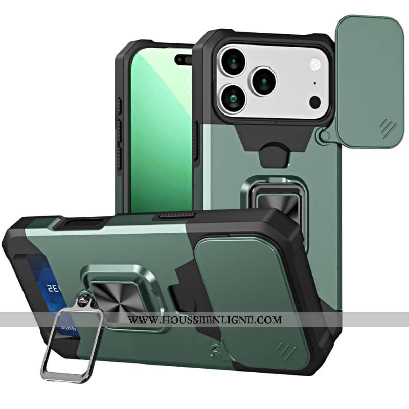 Coque iPhone 17 Pro Max Robuste Support et Couvercle Coulissant