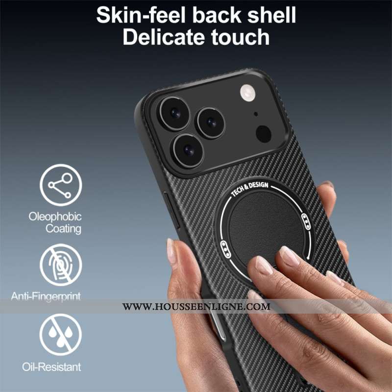 Coque iPhone 17 Pro Max Texture Fibre Carbone avec Béquille