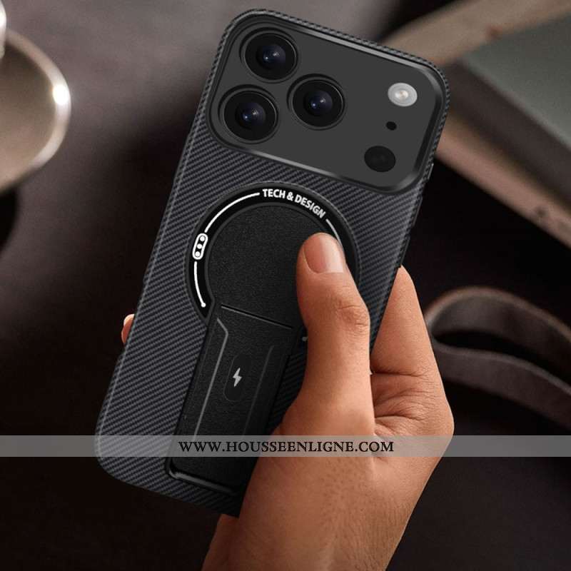 Coque iPhone 17 Pro Max Texture Fibre Carbone avec Béquille