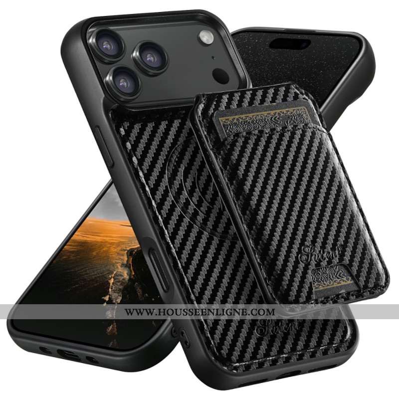 Coque iPhone 17 Pro Porte-Cartes MagSafe Détachable Fibre Carbone