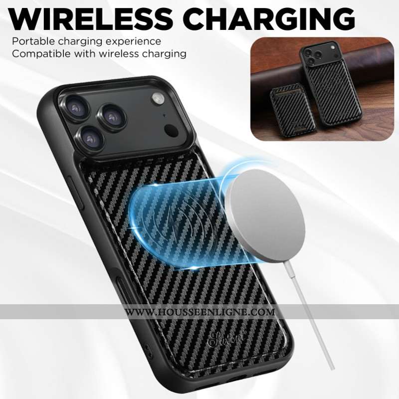 Coque iPhone 17 Pro Porte-Cartes MagSafe Détachable Fibre Carbone