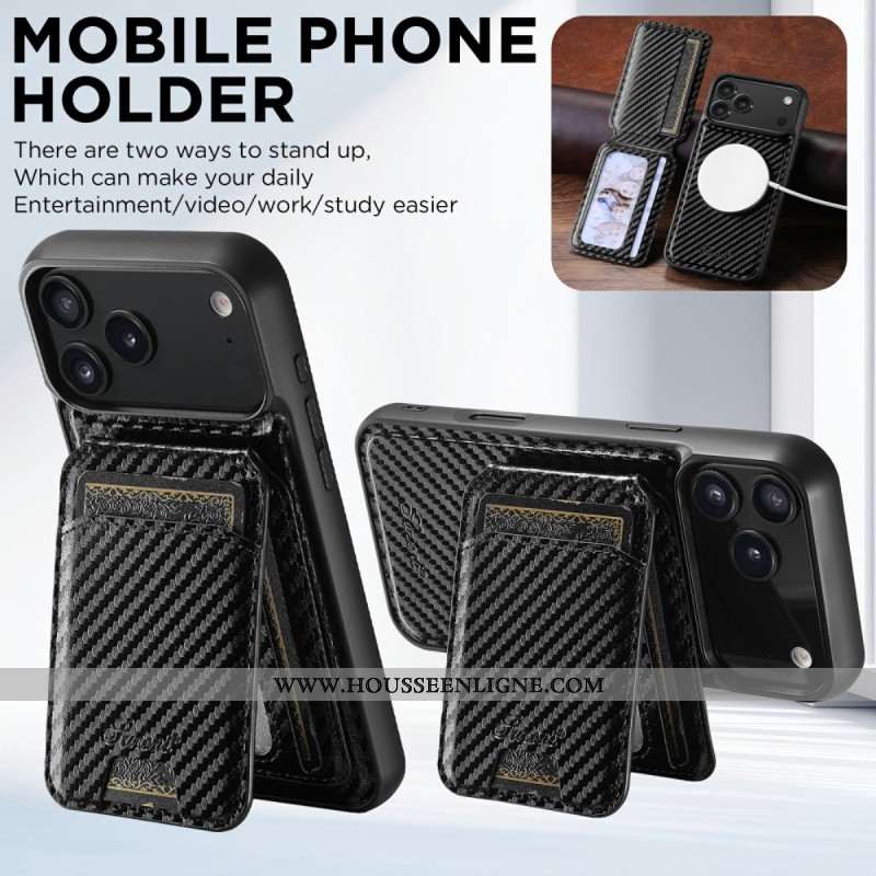 Coque iPhone 17 Pro Porte-Cartes MagSafe Détachable Fibre Carbone