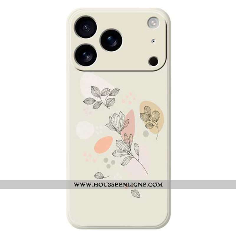 Coque iPhone 17 Pro Silicone Liquide Feuilles Esquissées