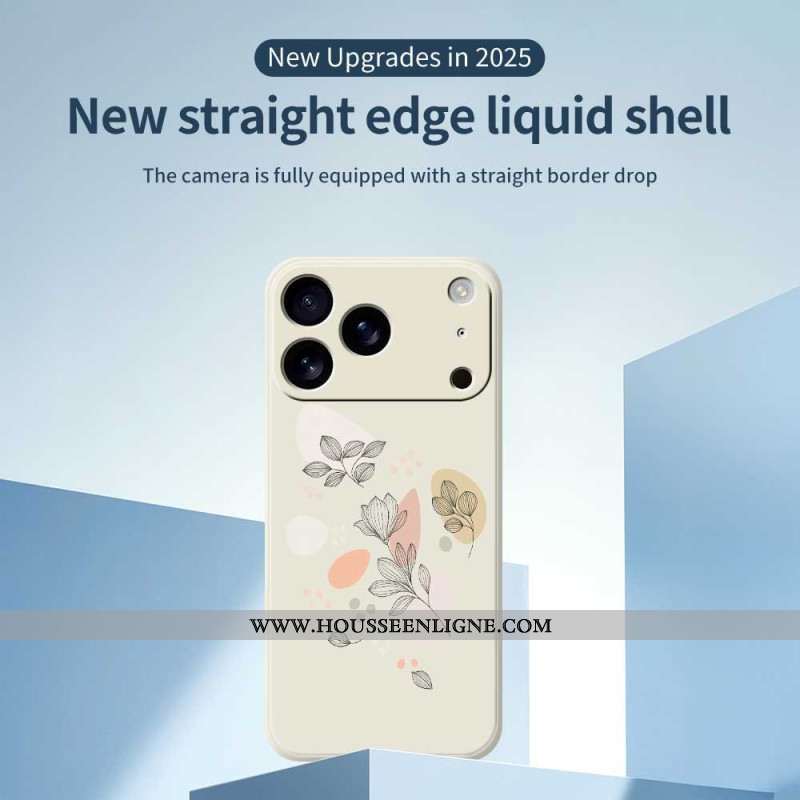 Coque iPhone 17 Pro Silicone Liquide Feuilles Esquissées