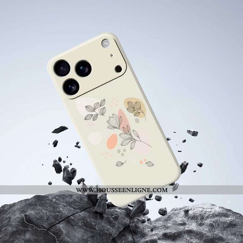 Coque iPhone 17 Pro Silicone Liquide Feuilles Esquissées