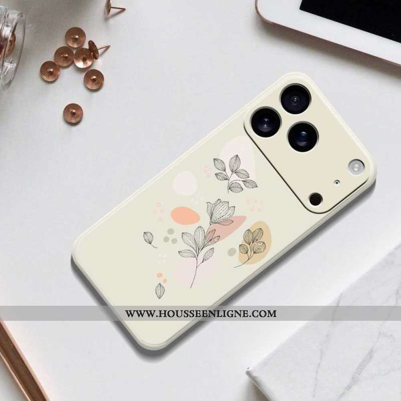 Coque iPhone 17 Pro Silicone Liquide Feuilles Esquissées
