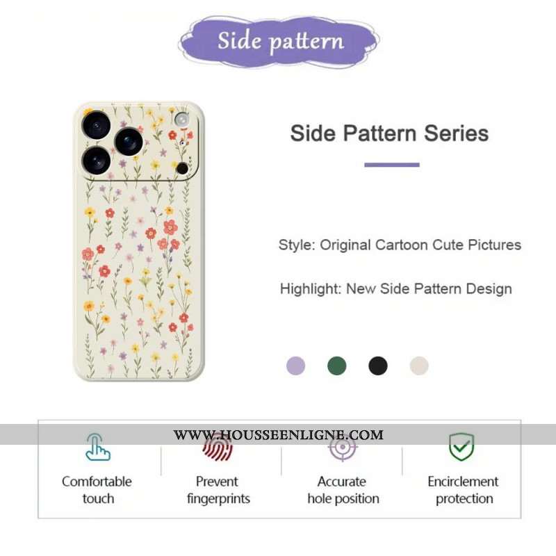 Coque iPhone 17 Pro Silicone Liquide Fleurettes