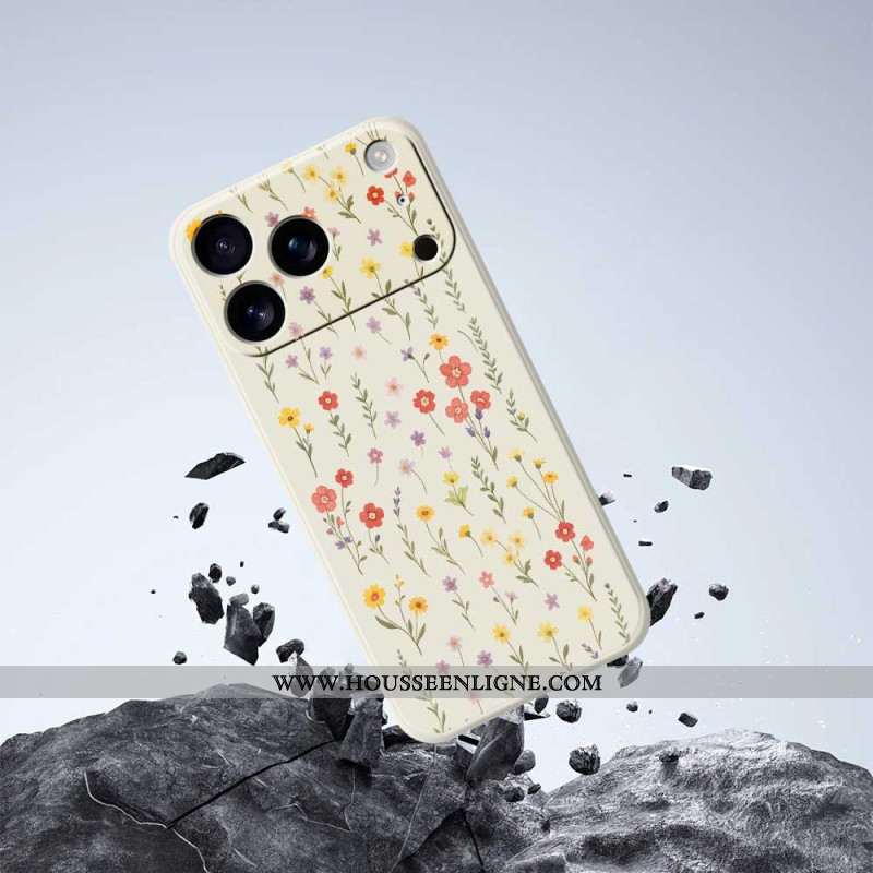 Coque iPhone 17 Pro Silicone Liquide Fleurettes