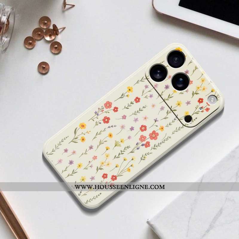 Coque iPhone 17 Pro Silicone Liquide Fleurettes
