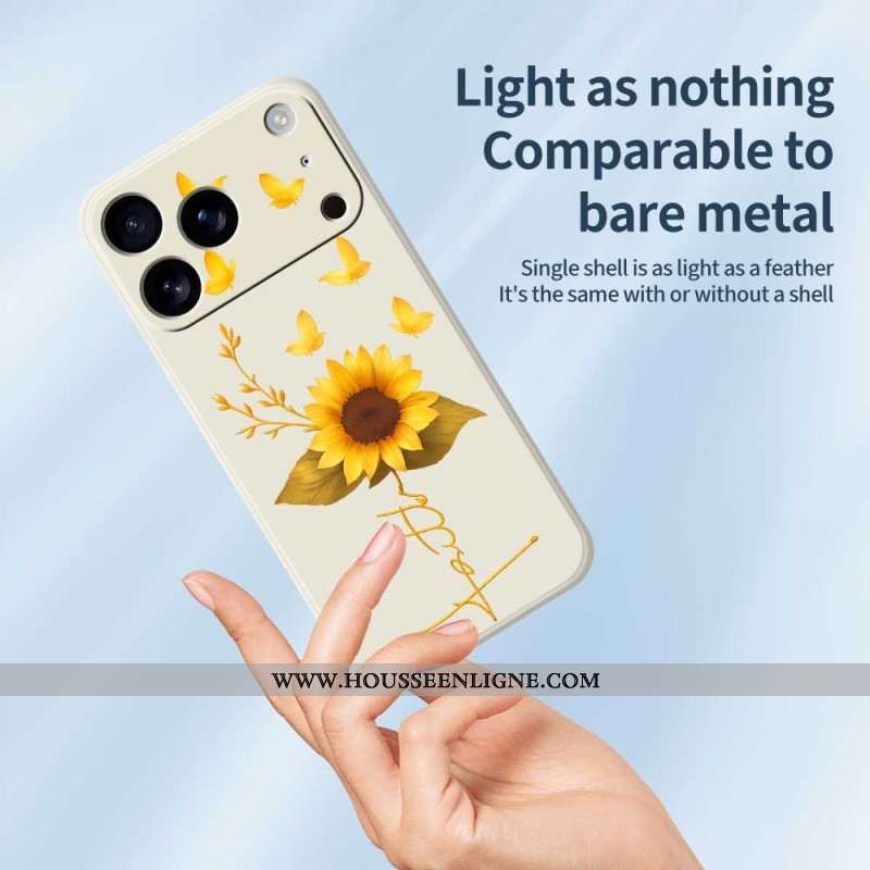 Coque iPhone 17 Pro Silicone Liquide Tournesol et Papillons