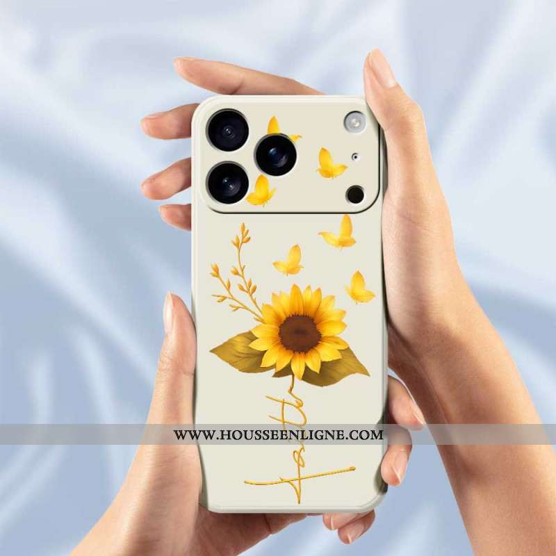 Coque iPhone 17 Pro Silicone Liquide Tournesol et Papillons