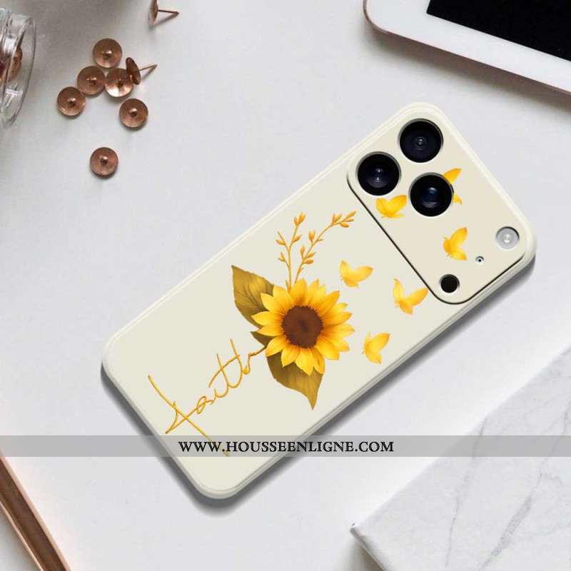 Coque iPhone 17 Pro Silicone Liquide Tournesol et Papillons
