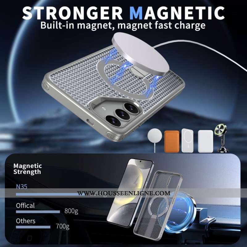 Coque magnétique avec support pour Samsung Galaxy S26 Magnétique et Support Texture Grille