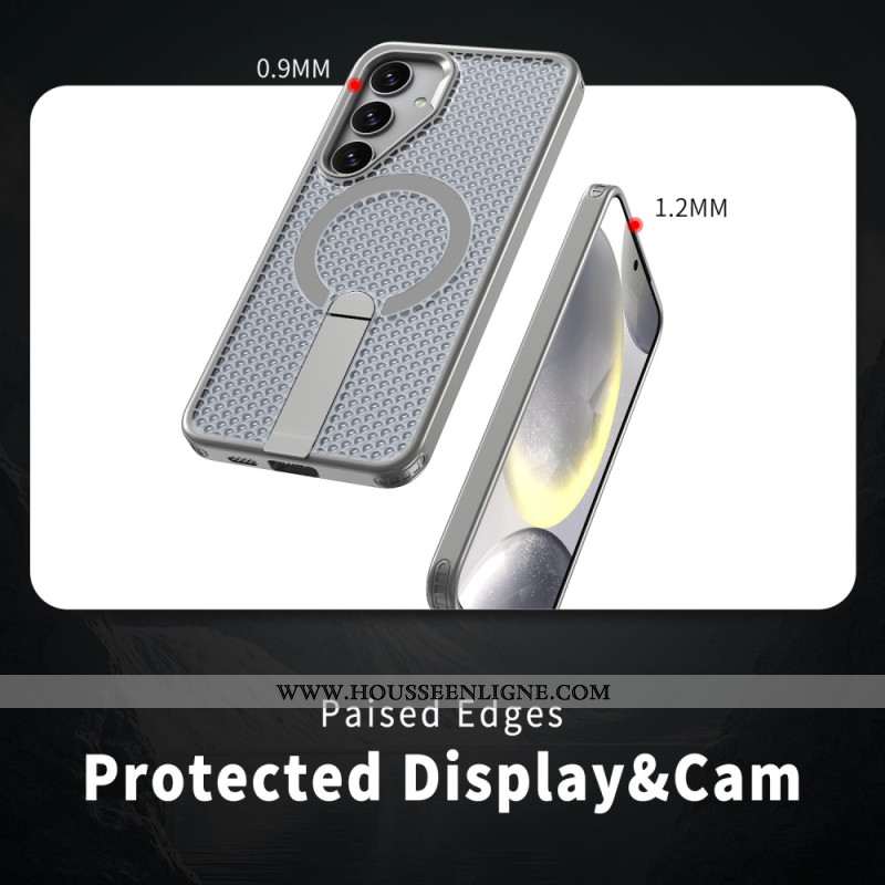 Coque magnétique avec support pour Samsung Galaxy S26 Magnétique et Support Texture Grille