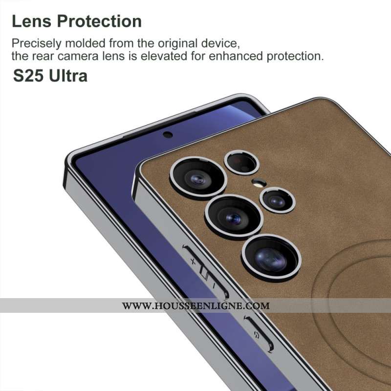 Coque pour Samsung Galaxy S25 Ultra 5G Simili Cuir Mat Compatible MagSafe