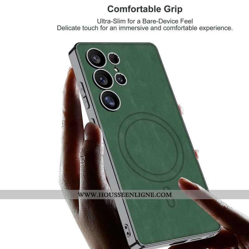 Coque pour Samsung Galaxy S25 Ultra 5G Simili Cuir Mat Compatible MagSafe