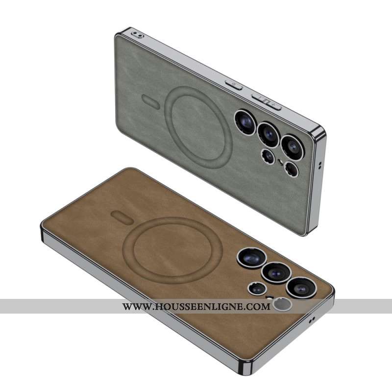 Coque pour Samsung Galaxy S25 Ultra 5G Simili Cuir Mat Compatible MagSafe