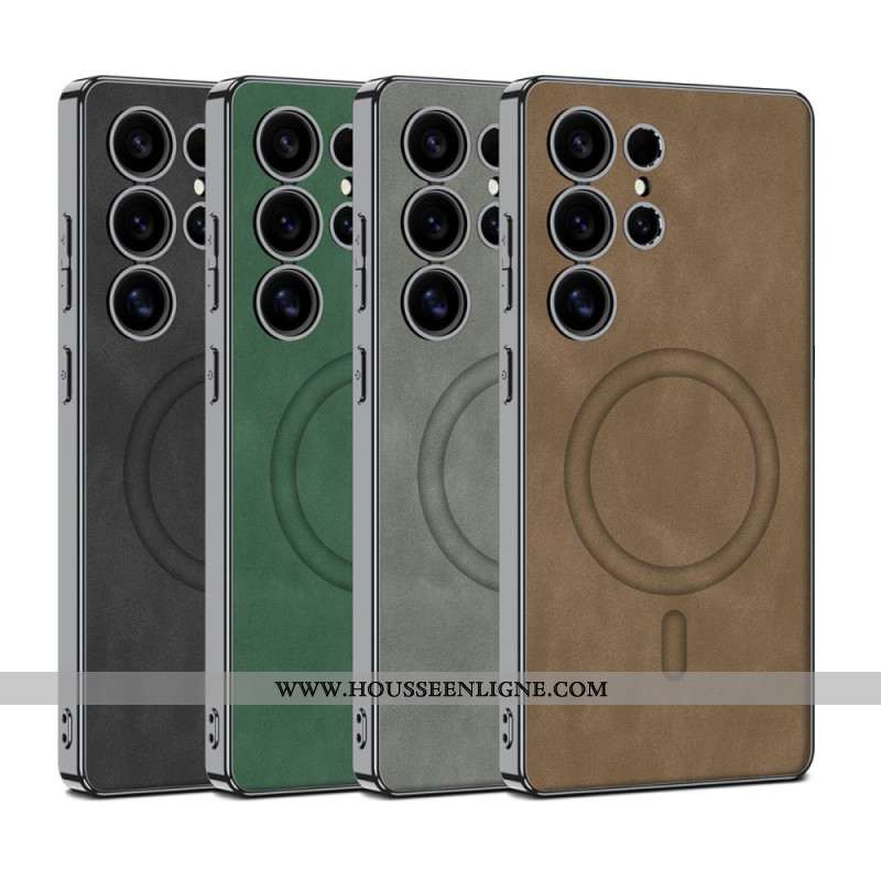 Coque pour Samsung Galaxy S25 Ultra 5G Simili Cuir Mat Compatible MagSafe