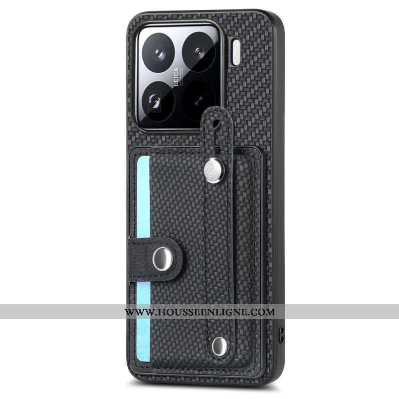 Coque pour Xiaomi 15 Fibre Carbone Porte-Cartse et Sangle
