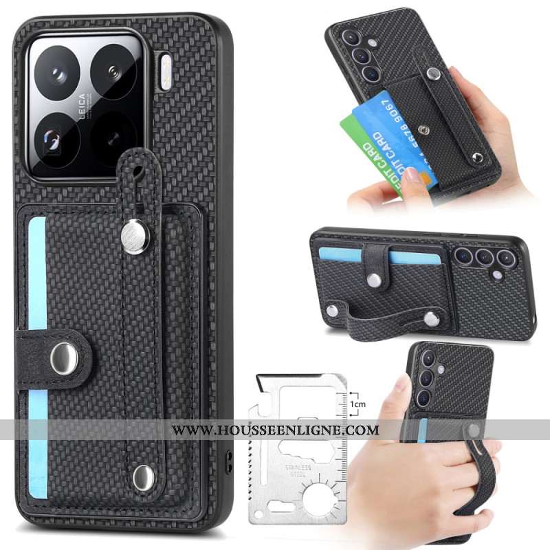 Coque pour Xiaomi 15 Fibre Carbone Porte-Cartse et Sangle